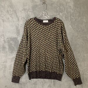 Vintage Tricots St Raphael Sweater Mens L 90s USA Geometric Grandpa Knit